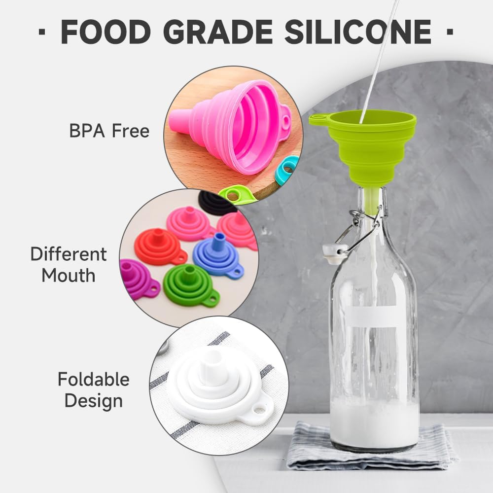 3 Size Kitchen Funnel Set, 2026 Upgraded Funnels for Kitchen Use Filling Bottles, Food Grade Silicone Collapsible Funnels for Filling Small Bottle Kitchen Gadgets