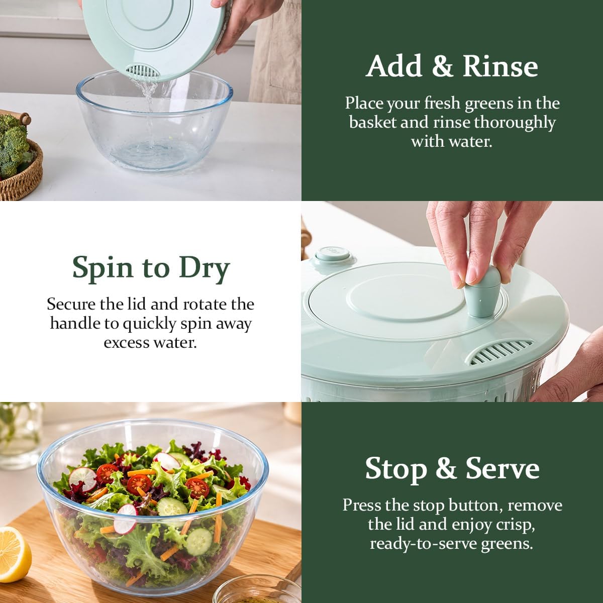 Salad Spinner & Vegetable Cutter, 2-in-1 Drain Bowl & Lettuce Spinner
