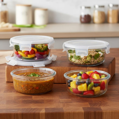 16oz Square Glass Food Storage Containers With Lids, 2 Cup Square Glass Food Containers With Lids, BPA free Small Meal Prep Bowls for leftovers, Dishwasher, Freezer Safe (8Pack)