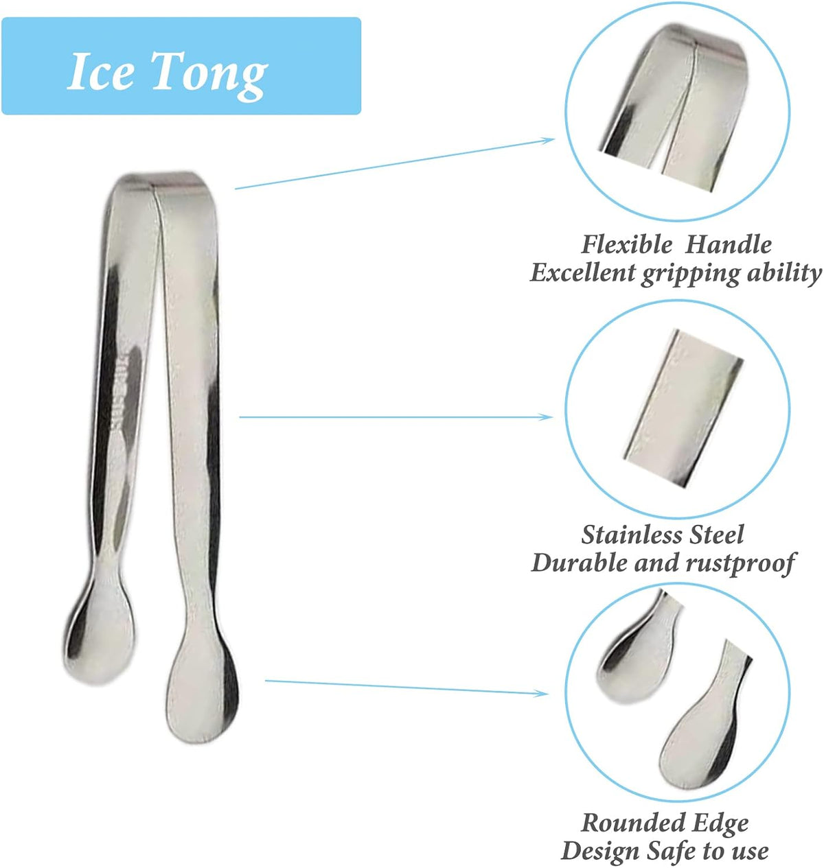 Ice Tongs Mini Sugar Tongs 4.25Inch Stainless Steel Kitchen Utensils Set,Small Serving Tong and Tiny Kitchen Tong for Appetizers,Tea Party, Coffee Bar, Desserts by Sunenlyst (Silver)