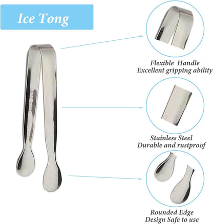 Ice Tongs Mini Sugar Tongs 4.25Inch Stainless Steel Kitchen Utensils Set,Small Serving Tong and Tiny Kitchen Tong for Appetizers,Tea Party, Coffee Bar, Desserts by Sunenlyst (Silver)