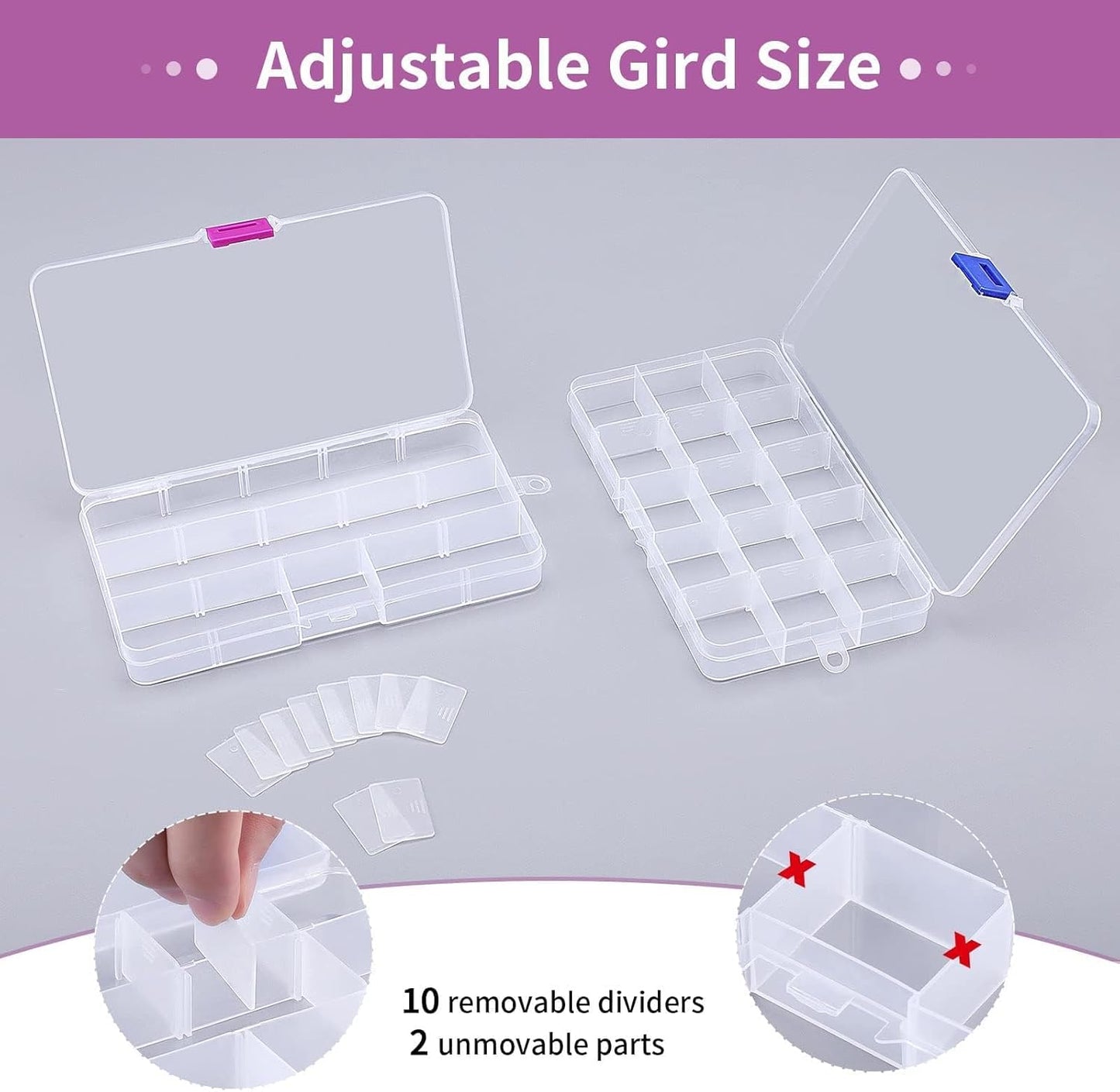 Opret 15 Grids Bead Organizer(4 Pack), Earring Organizer Box, SMALL Plastic Clear Organizing Containers with Adjustable Dividers for Crafts Jewelry Screws Small Items, Size 6.9×3.9×0.9in