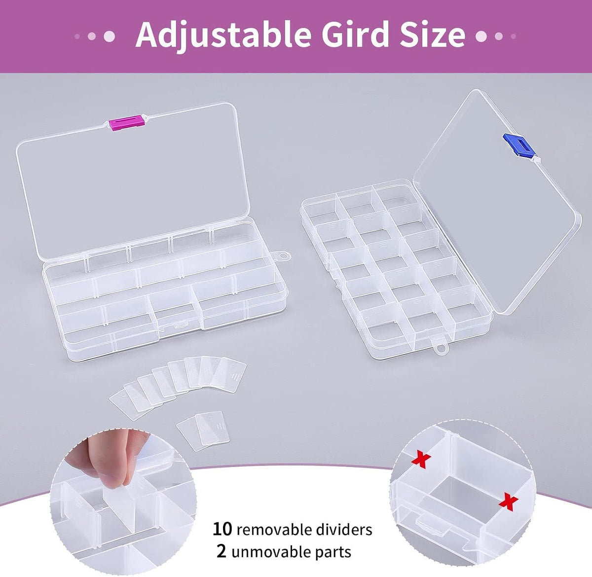 Opret 15 Grids Bead Organizer(4 Pack), Earring Organizer Box, SMALL Plastic Clear Organizing Containers with Adjustable Dividers for Crafts Jewelry Screws Small Items, Size 6.9×3.9×0.9in
