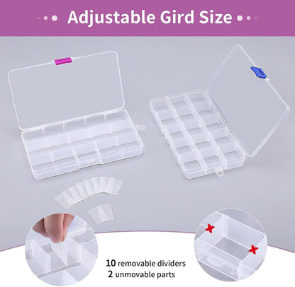 Opret 15 Grids Bead Organizer(4 Pack), Earring Organizer Box, SMALL Plastic Clear Organizing Containers with Adjustable Dividers for Crafts Jewelry Screws Small Items, Size 6.9×3.9×0.9in