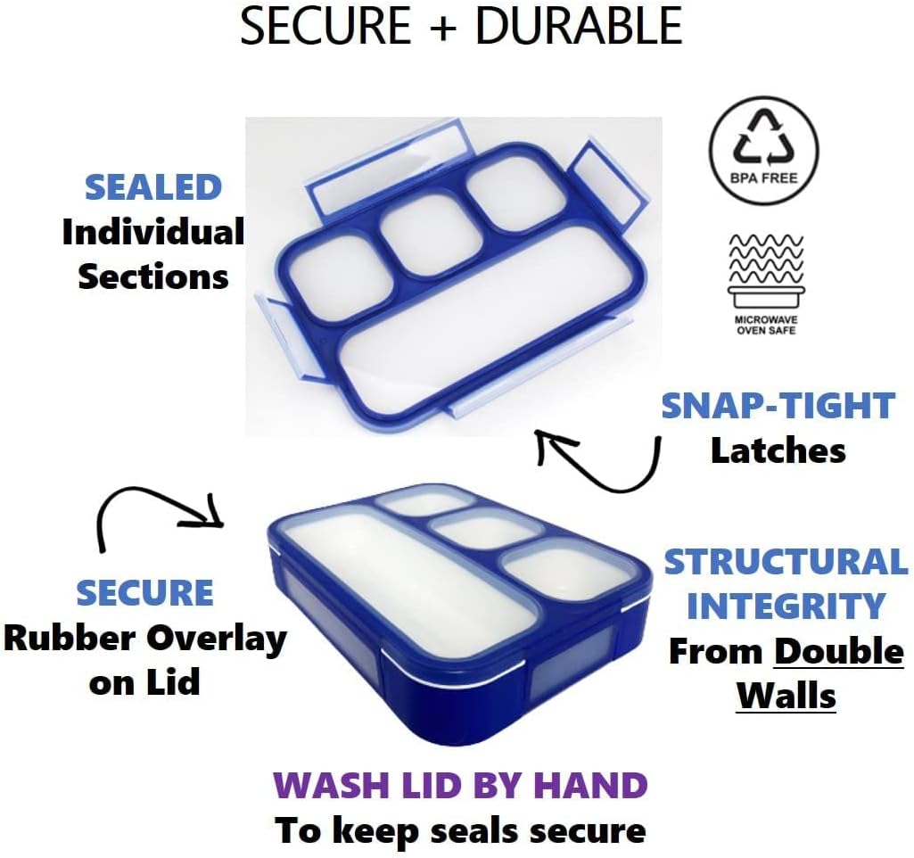 Bento Lunch Box for Kids or Adults, Snack Containers for Boys, Girls, School Daycare Work, 3 Divided Compartments Meal Planning Portion Control, BPA-Free Boxes, Utensils | Blue Purple 2 pack