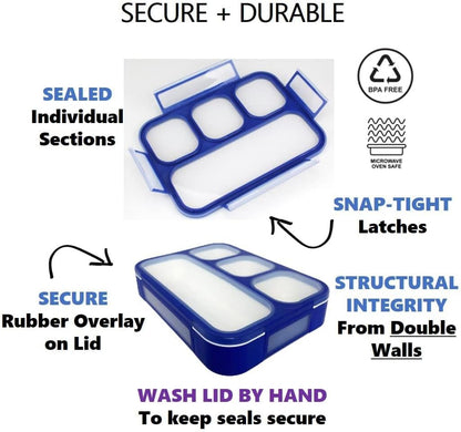 Bento Lunch Box for Kids or Adults, Snack Containers for Boys, Girls, School Daycare Work, 3 Divided Compartments Meal Planning Portion Control, BPA-Free Boxes, Utensils | Blue Purple 2 pack