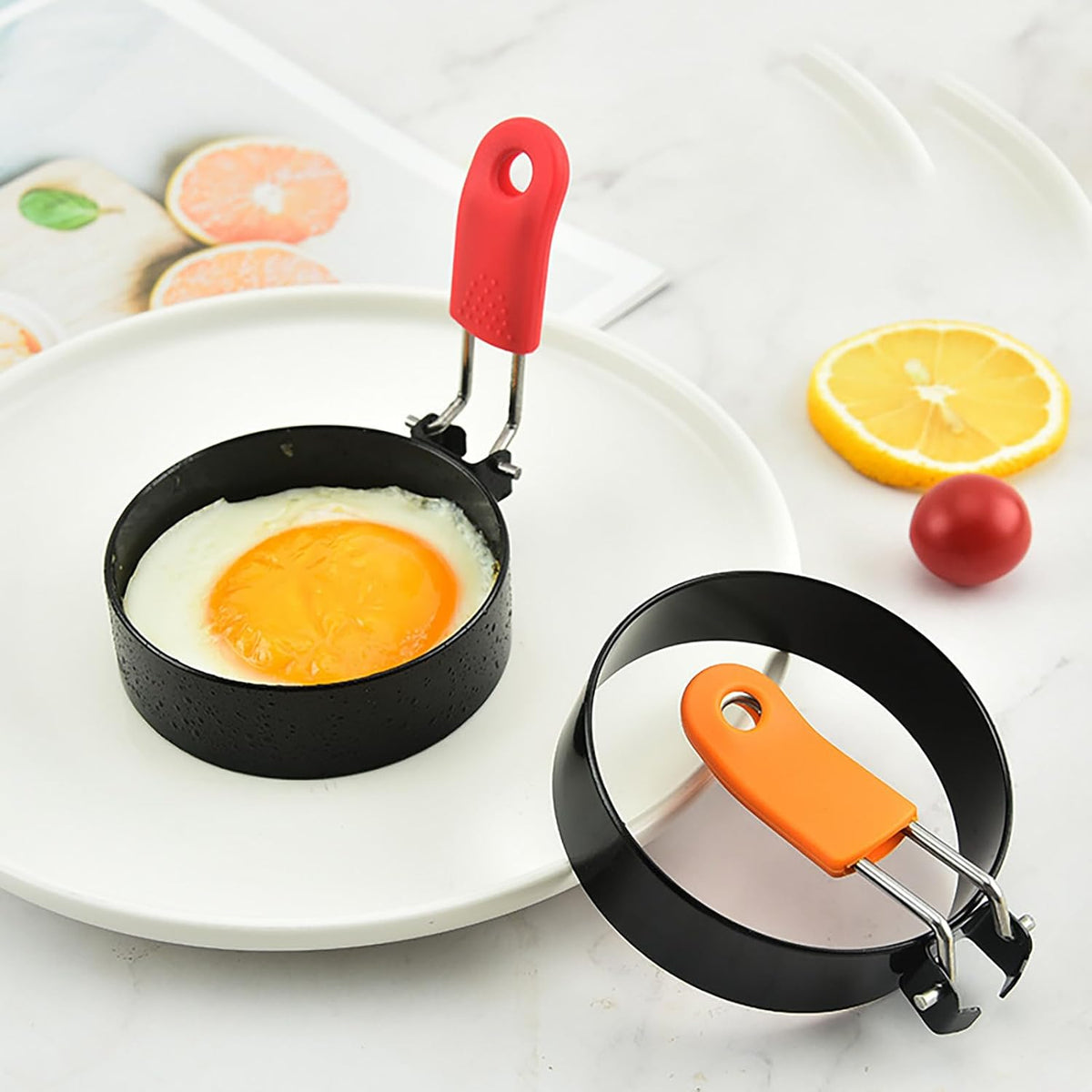 Thickened Egg Molds, 2 Pack 3 Inch Round Shape Iron Egg Ring Molds for Cooking and Griddle of Egg, Flapjack, and Bread (red)