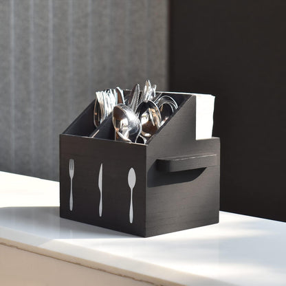 Ikee Design Wooden Utensil Caddy with Handles, Silverware Caddy, Silverware Holder for Countertop,Party,Camping and Kitchen, Silverware Organizer, Picnic Cutlery Holders, White Color