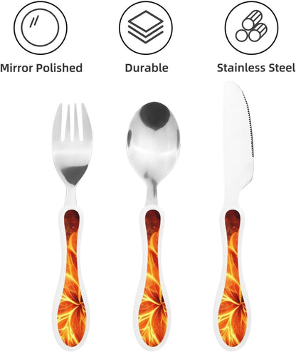3-Piece Kids Silverware Set With Storage Case, Stainless Steel Reusable Children Safe Knife Spoon Fork Set African Lion Black And White Children Flatware Set For Kids Lunch Box