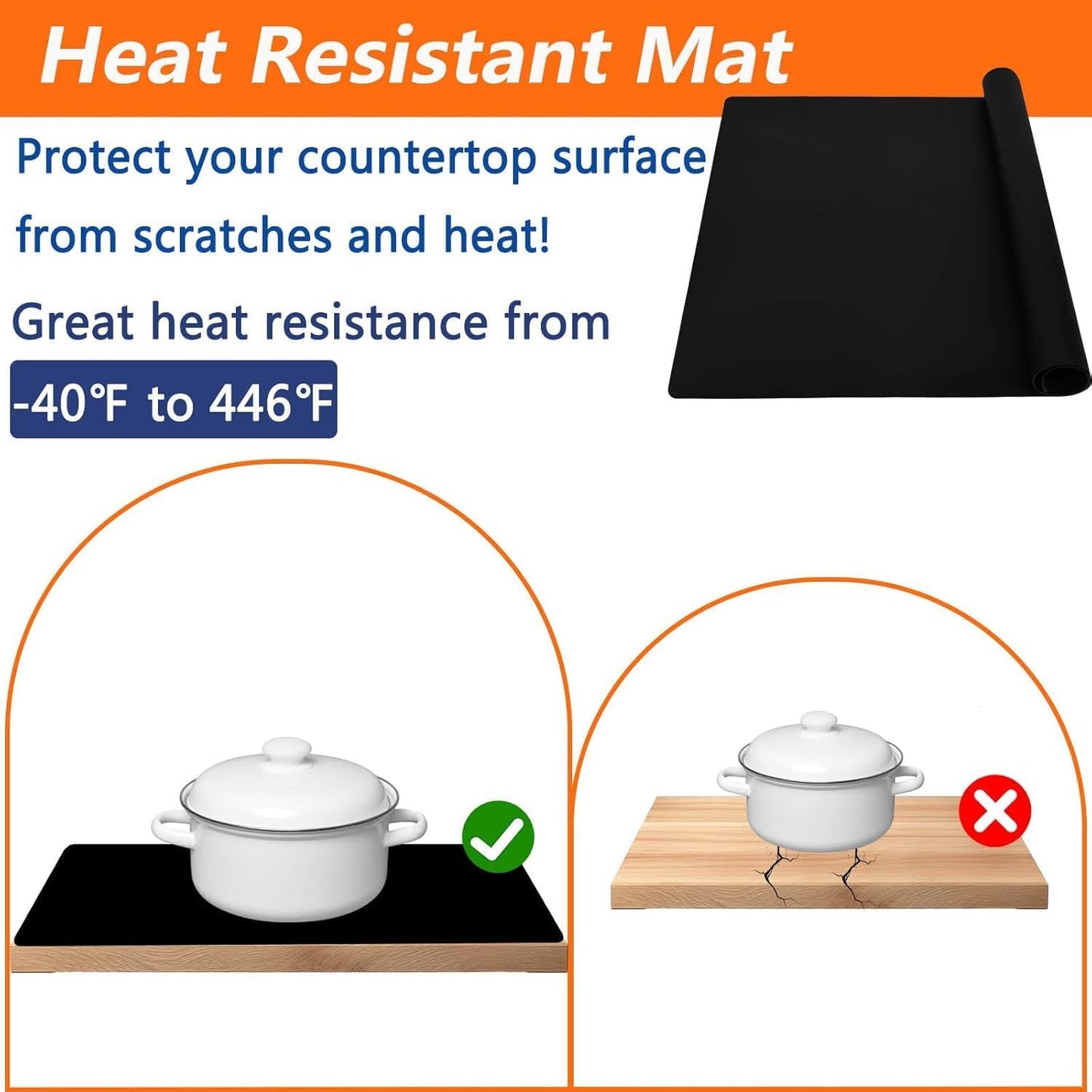 72''x16'' Extra Large Silicone Mat for Kitchen Counter, Heat Resistant Countertop Protector, Non-Slip Waterproof Kitchen Island Mat, Easy to Clean, Light Gray