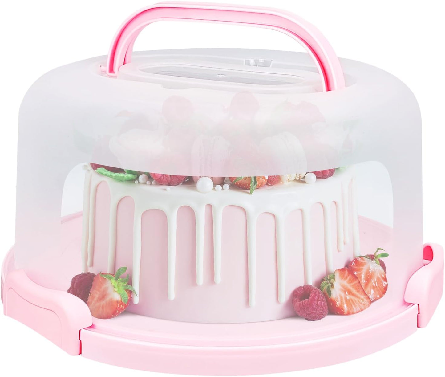 Cake Carrier with Lid and Handle, Fit 10’’ Cake Stand with Lid, Cake Transport Storage Container, Cake Containers Cover Stand with Lids, 3 Secure Side Closures (White)