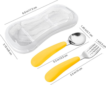 VANRA 2 Pieces Toddler Fork and Spoon Set with Travel Case 18/8 Stainless Steel Toddler Utensils Kids Silverware Children Flatware Child Cutlery Set for School Lunch Box (Blue)