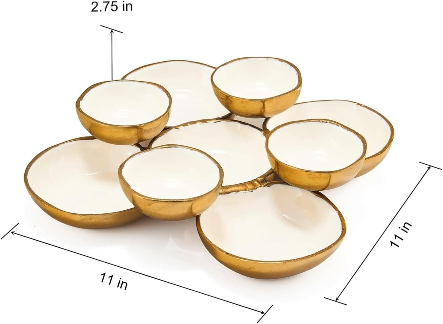9 Cluster Decorative Bowls Bright Gold Brass Snack Tray Bowl Chip & Dip Serving Piece Strong Brass Centerpiece Beautiful Room Accent & Entertaining Parties Home Decor Wedding Gifts 22 Inch Decorative