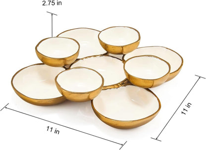 9 Cluster Decorative Bowls Bright Gold Brass Snack Tray Bowl Chip & Dip Serving Piece Strong Brass Centerpiece Beautiful Room Accent & Entertaining Parties Home Decor Wedding Gifts 22 Inch Decorative