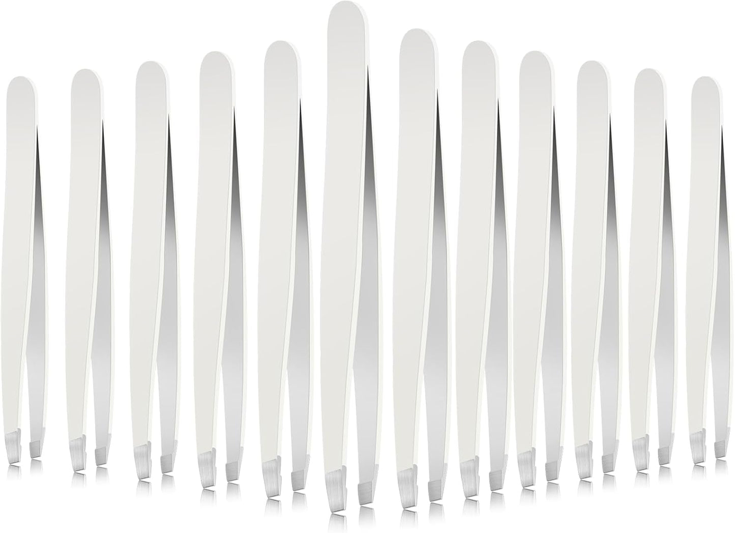 Mudder 12 Pcs Eyebrow Tweezers Set for Facial Hair Stainless Steel Slanted Tip Tweezers in Bulk for Men and Women(Silver)