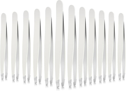 Mudder 12 Pcs Eyebrow Tweezers Set for Facial Hair Stainless Steel Slanted Tip Tweezers in Bulk for Men and Women(Silver)