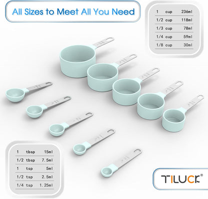 TILUCK Measuring Cups & Spoons Set, Stackable Cups and Spoons, Nesting Measure Cups with Stainless Steel Handle, Kitchen Gadgets for Cooking & Baking (Black)