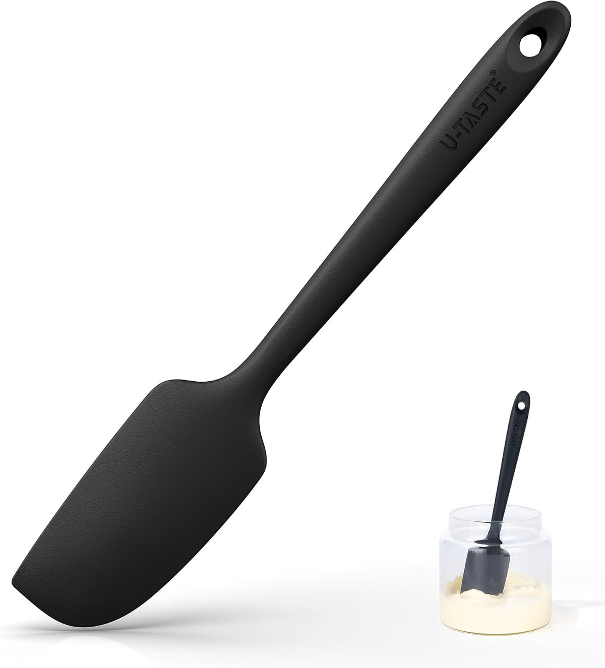 U-Taste Small Mini Silicone Spatula, 9in Rubber Jar Bowl Scraper, Black