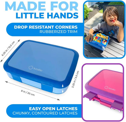 Kinsho Bento Lunch Box for Kids Toddlers, 5 Portion Control Sections, BPA Free Removable Plastic Tray, Pre-School Kid Toddler Daycare Lunches, Snack Container Ages 3 to 7 (Blue Space Rockets)