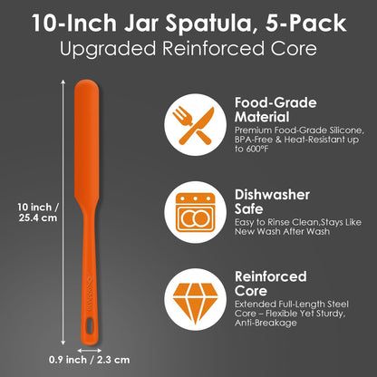 5-Piece Silicone Jar Spatula Set, 10-Inch Long Skinny Spatulas