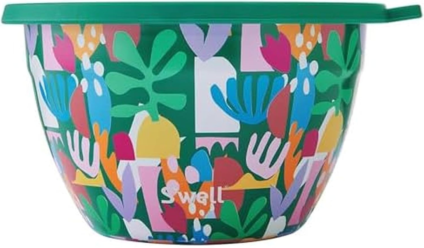 S'well Stainless Steel Salad Bowl Kit 64oz, Peacock Blue, Comes with 2oz Mini Canister and Removable Tray for Organization, Leakproof, Easy to Clean, Dishwasher Safe