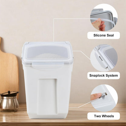 2 Pack Food Storage Container Bin 25Lb, 2 × 15L Airtight Rice Storage Containers with 2 Measuring Cups,Food Containers with Wheels Seal Locking Lid,For Flour | Rice | Sugar | Grain | Dog Cat Pet Food