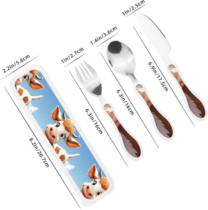 3-Piece Kids Silverware Set With Storage Case, Stainless Steel Reusable Children Safe Knife Spoon Fork Set Yellow Sunflowers Children Flatware Set For Kids Lunch Box