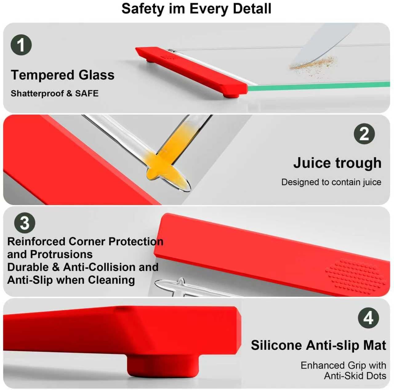 Tempered Glass Cutting Board Set for Kitchen Counter - Dishwasher Safe with Juice Grooves, Non-Slip Silicone Edges & Beveled Grip - 16"x12" & 12"x8" Serving Tray (Blue)