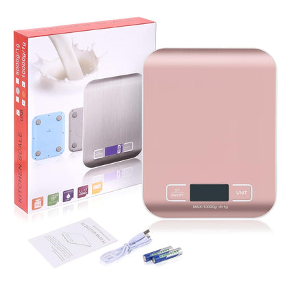 Digital Shipping Scale,Stainless Steel Panel, Accurate Portable Postal Scale for Packages, Small Business,Kitchen, Food, Handmade, Liquids, and Boutique (Rose Gold Battery(5kg/1g))