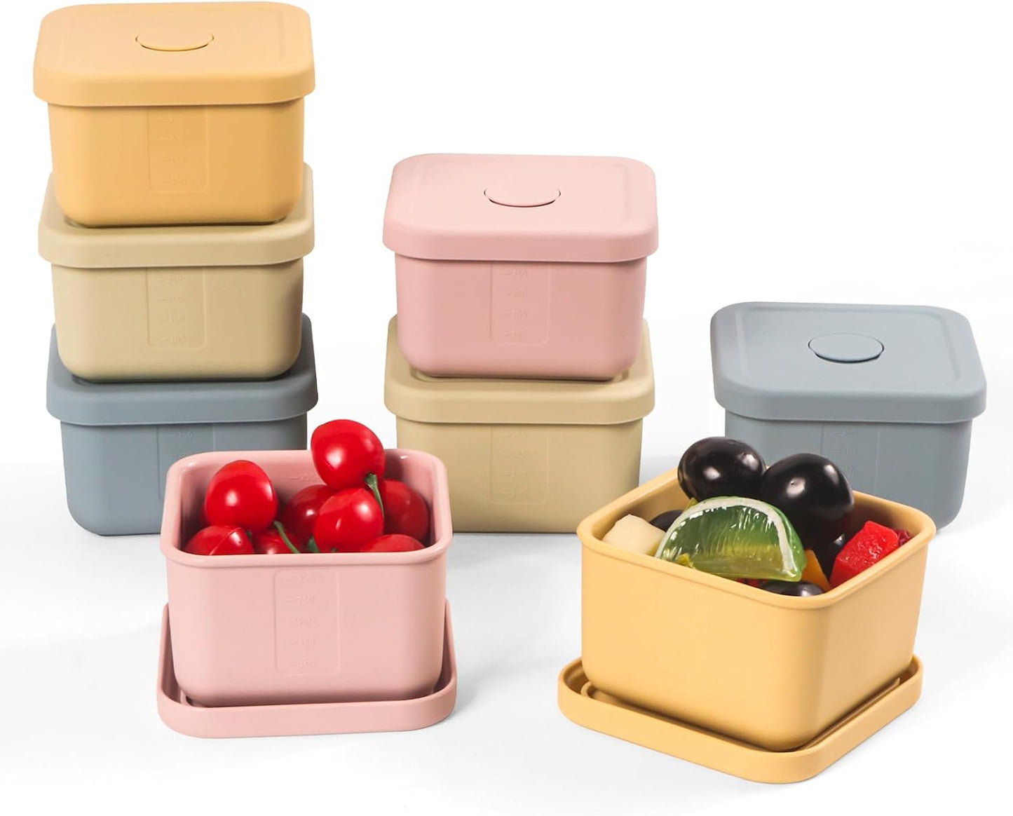 3 PCS Silicone Food Storage Containers with Lids，BPA Free Reusable Silicone Storage Containers for Food Freezer Containers Freezer Dishwasher Safe（24oz,10oz,4oz）