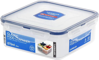 LOCK & LOCK Easy Essentials On The Go Meal Prep Lunch Box, Airtight Containers with Lid, BPA Free, Square (4 Section) -29 oz, Clear