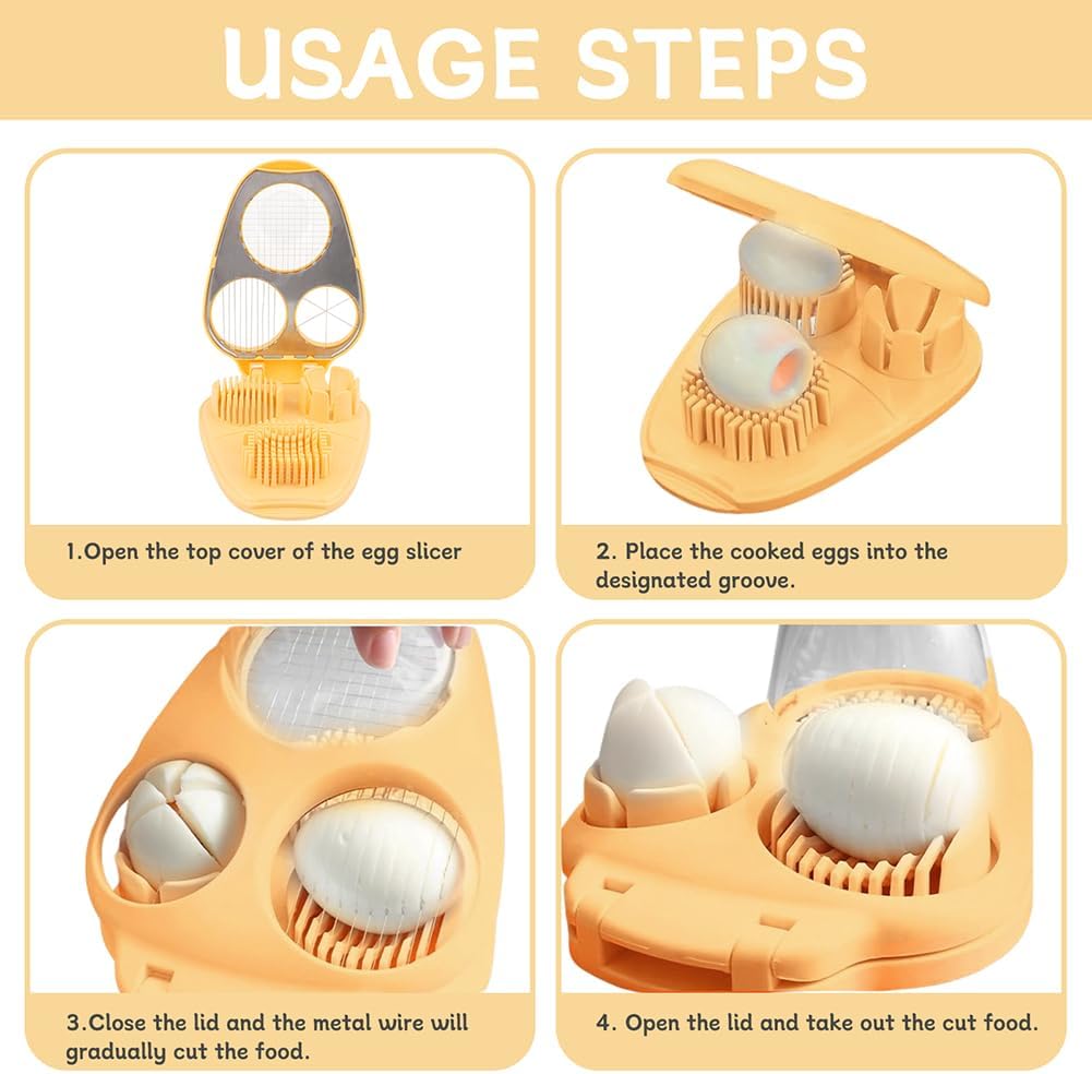 3-in-1 Egg Slicer for Hard Boiled Eggs, 3 Slice Modes Egg Cutter Dicer