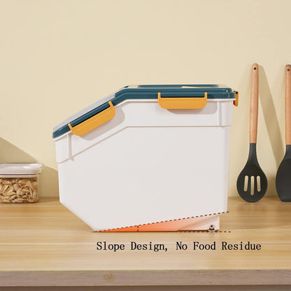 Rice Storage Container 25 lbs, 2 Packs Large Flour Storage Containers with Seal Locking Lid & Wheels, BPA Free Rice Dispenser, Measuring Cup | Scoop, for Sugar Cereal Dry Food, Dog Pet Food Bin -Green