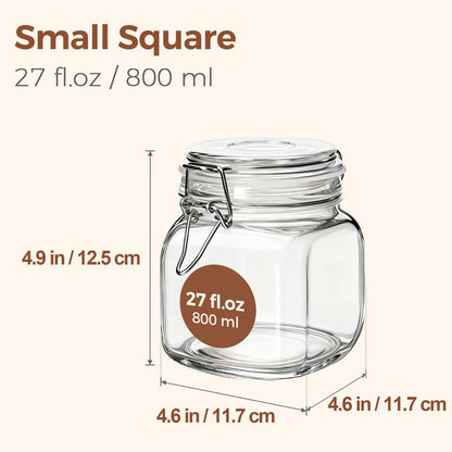ComSaf Set of 3 Square Glass Jars with Airtight Lids (51 Oz) — Wire Clamp Canisters for Small-Batch Pickling, Kimchi, Bulk Dry Food, Wide Mouth Space Saving Kitchen Pantry Organization Jars