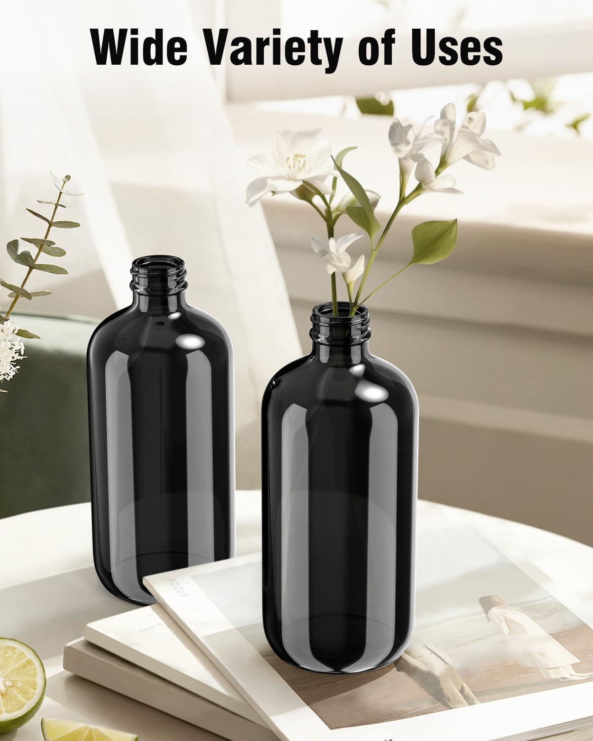 Bontip Glass Spray Bottle 16 oz for Cleaning, Plants (2 Pack, Amber)