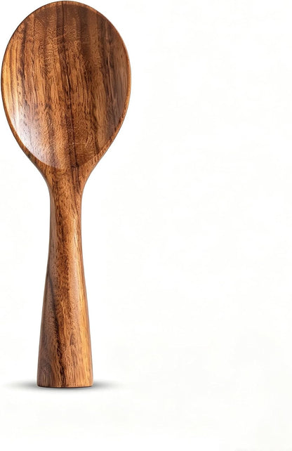 Ninefish Acacia Wood Rice Paddle Set, Non-Stick Wooden Standing Rice Spoon Scooper Spatula, Heat Resistant Rice Cooker Spoon, Durable Natural Wood Serving Utensils for Rice & Potato Servers