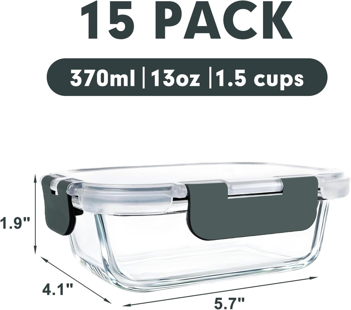 M MCIRCO [15-Pack,13 oz 1.5 Cup Glass Meal Prep Containers, Small Glass Food Storage Containers with Lids,Airtight Lunch Containers, Microwave, Oven, Freezer and Dishwasher Friendly, BPA-free