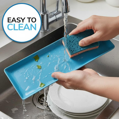 US Acrylic Coastal Plastic Serving Trays (Set of 4) 15” x 10” | Large Unbreakable Reusable Rectangular Party Platters | Serve Appetizers, Fruit, Veggies, & Desserts | BPA-Free & Made in USA