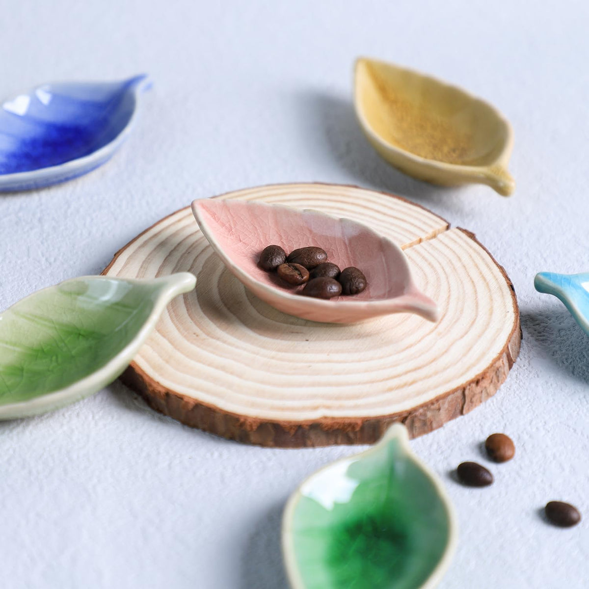 Colias Wing Colorful Leaf Shape Design Multipurpose Porcelain Side Dish Bowl Seasoning Dishes Soy Dipping Sauce Dishes(Set of 6)-Small