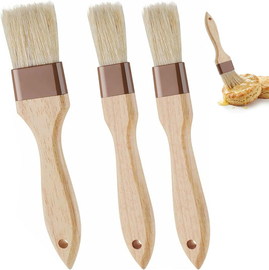 3 Pcs Natural Bristle Pastry Brush, Basting Brush for Baking and Grilling, Heat Resistant Cooking Brush for Butter, Oil and Marinade