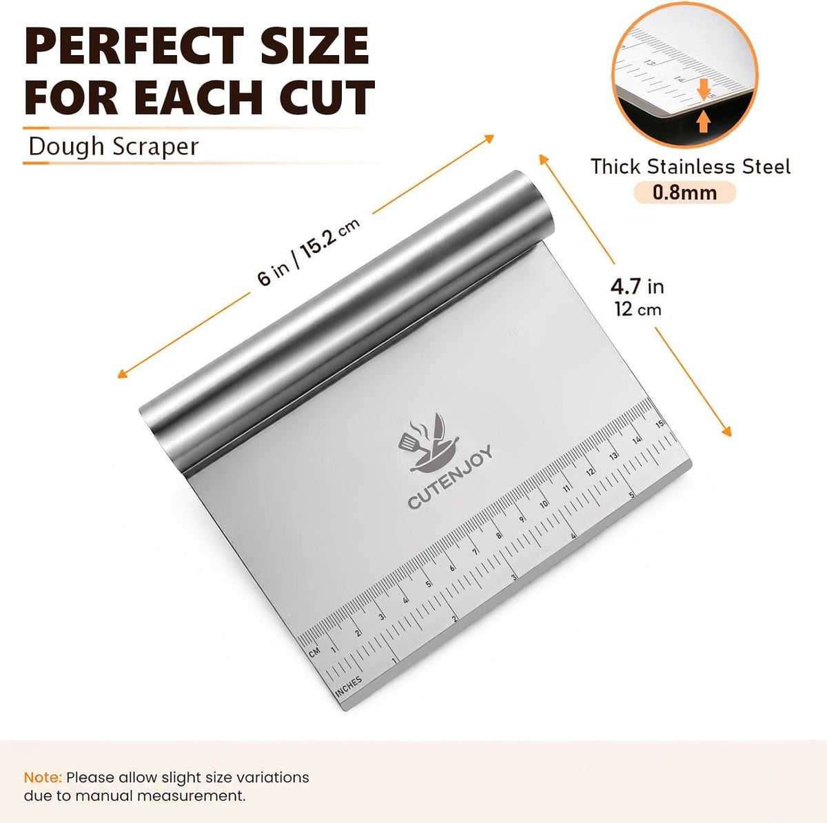 Bench Scraper with 6-Piece Round Cookie Cutters Set, Stainless Steel