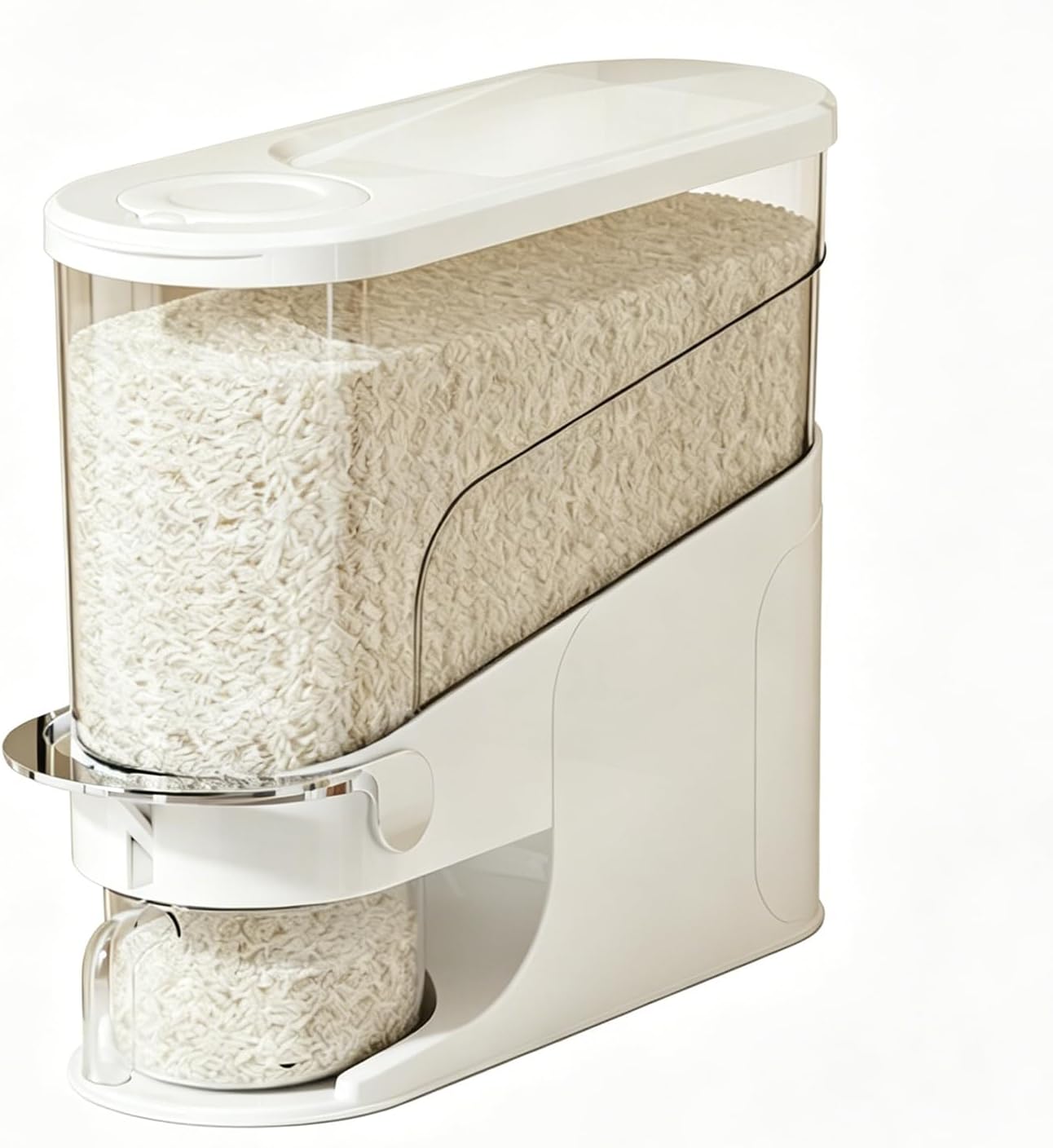 Rice Dispenser 11 Lb, Slim Rice Storage Container with Double Sealing Strip, Press to Dispense Cereal Container Airtight for Kitchen Pantry Organization, (Ivory White-11lb)