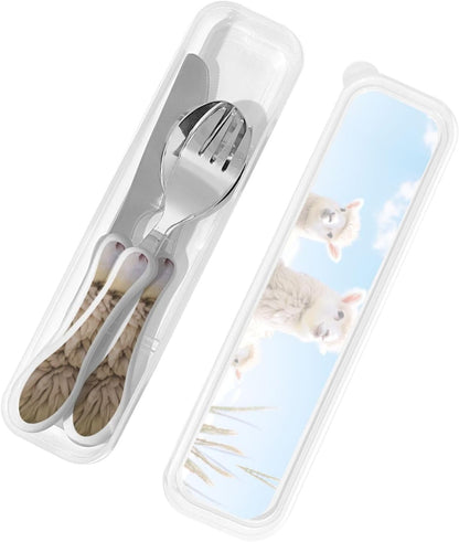 3-Piece Kids Silverware Set With Storage Case, Stainless Steel Reusable Children Safe Knife Spoon Fork Set Colorful Abstract Dragonfly Children Flatware Set For Kids Lunch Box