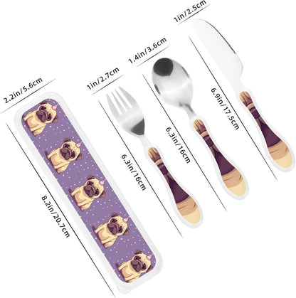 3-Piece Kids Silverware Set With Storage Case, Stainless Steel Reusable Children Safe Knife Spoon Fork Set Blue Active Girl Running Sunset Children Flatware Set For Kids Lunch Box - Colors B