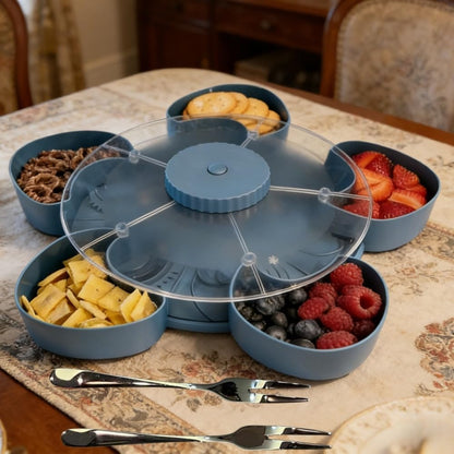 Divided Serving Tray that Spins, Snack Spinner with Lid & 5 Compartments, Divided Serving Tray that Spins Perfect for Snacks Candy Nuts Appetizers, Ideal for Kitchen Party Picnic (Gray)
