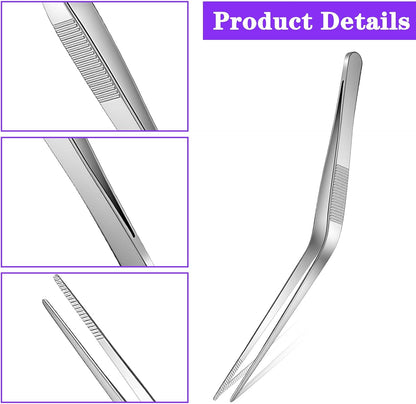 Nogeqi 4 pcs Food Tweezers, Kitchen Tweezers for Cooking, Stainless Steel Chef Tweezers, 6.3 Inch Food Chef Culinary Tweezers Tongs Set for Baking Decorating Feeding Plating(Silver)