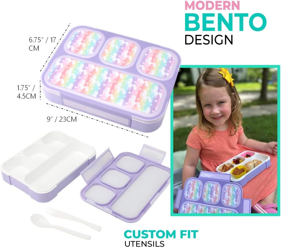 Bento Lunch Box for Kids or Adults, Snack Containers for Boys, Girls, School Daycare Work, 3 Divided Compartments Meal Planning Portion Control, BPA-Free Boxes, Utensils | Blue Purple 2 pack