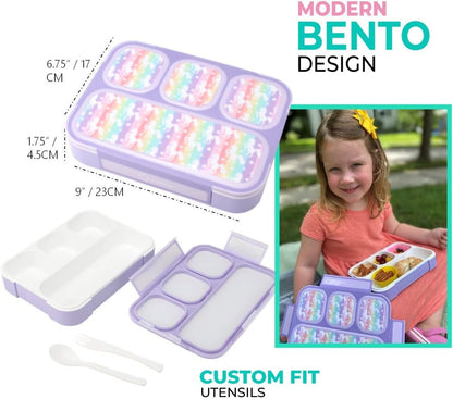 Bento Lunch Box for Kids or Adults, Snack Containers for Boys, Girls, School Daycare Work, 3 Divided Compartments Meal Planning Portion Control, BPA-Free Boxes, Utensils | Blue Purple 2 pack