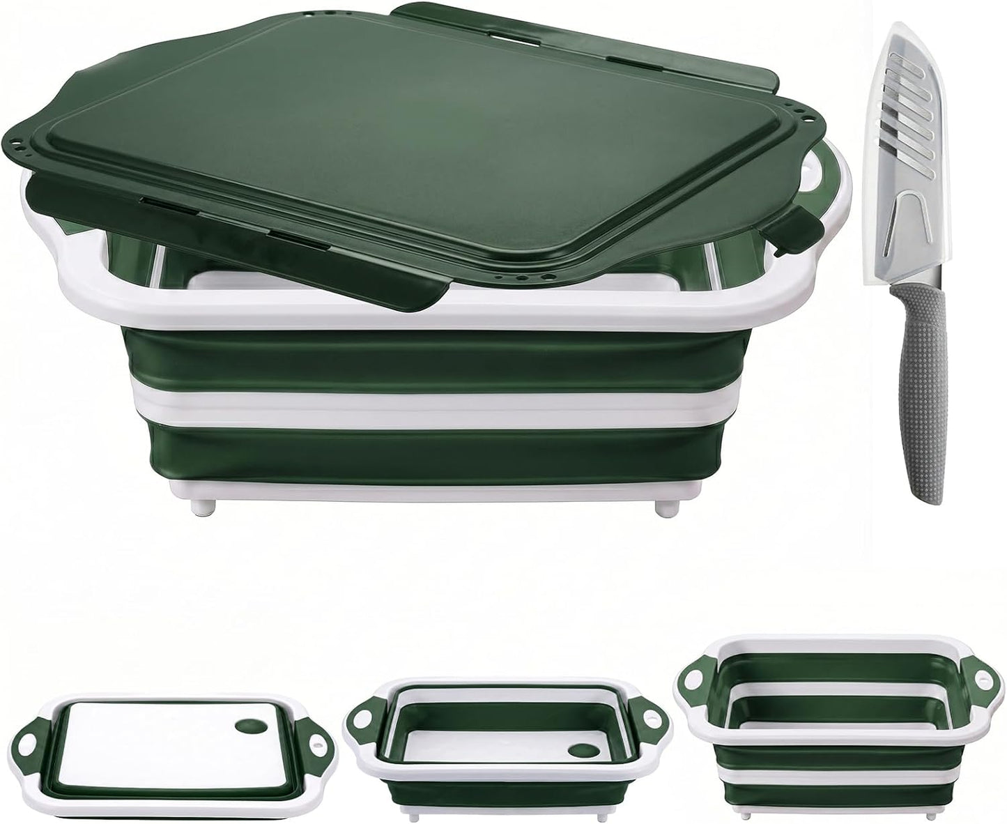 Collapsible BBQ Prep Tub with Lid, Foldable Camping Sink with Colander, Cutting Board, Dish Basin for Kitchen, Bowl, Vegetable and Fruit, Storage Basket for Picnic-Black