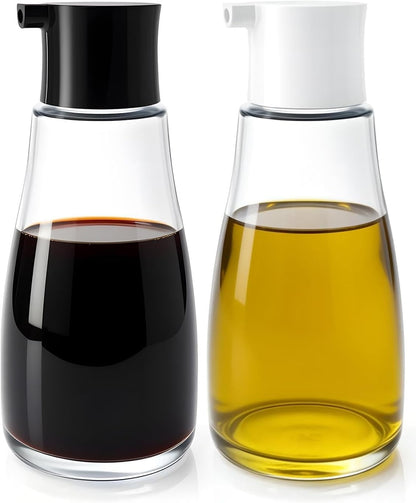 Glass Soy Sauce Dispenser Bottle, 10 oz Leak-Proof Oil & Vinegar Cruet, Multi-Purpose Clear Glass Container with Spout for Olive Oil, BBQ Sauce, Kitchen Cooking and Table Use